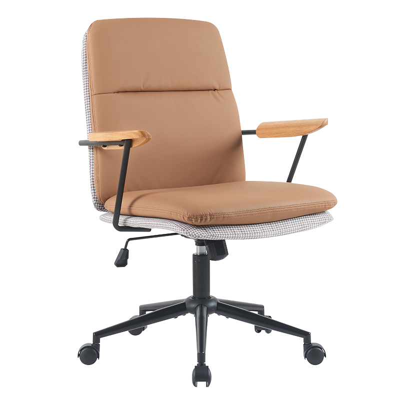 Sedia da ufficio per casa con doppio cuscino in legno giallo terroso (X-5135)