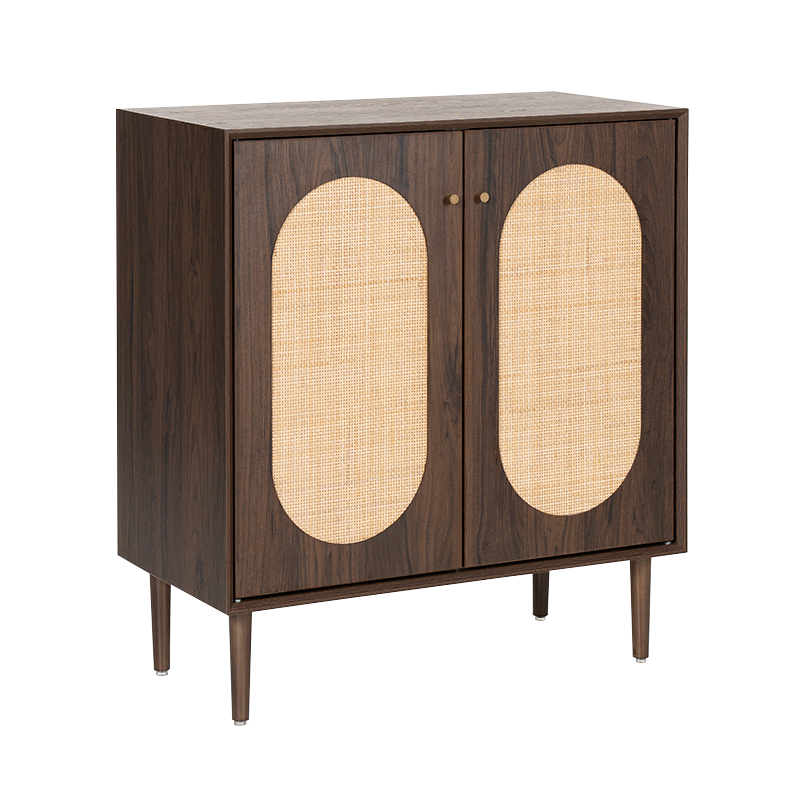 Mobile in rattan in legno stile rustico a due ante color noce (Y-C40)