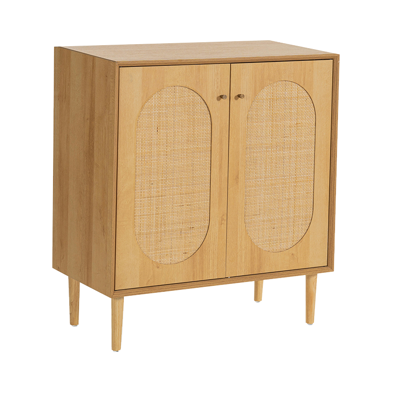 Mobile in rattan in legno stile rustico a due ante color legno (Y-C40)