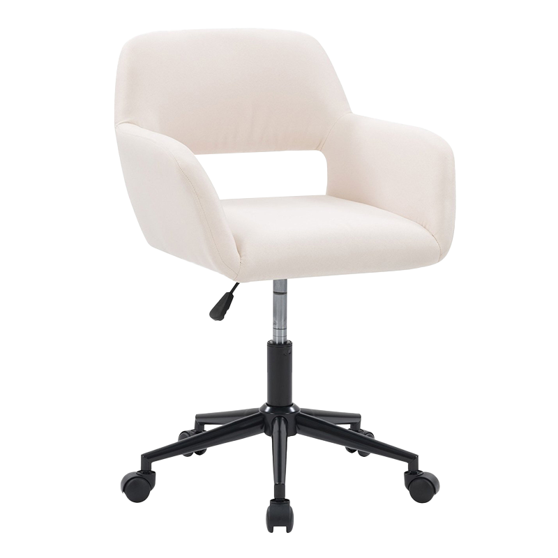 Sedia da ufficio imbottita con braccioli in legno in tessuto beige (GY-630)