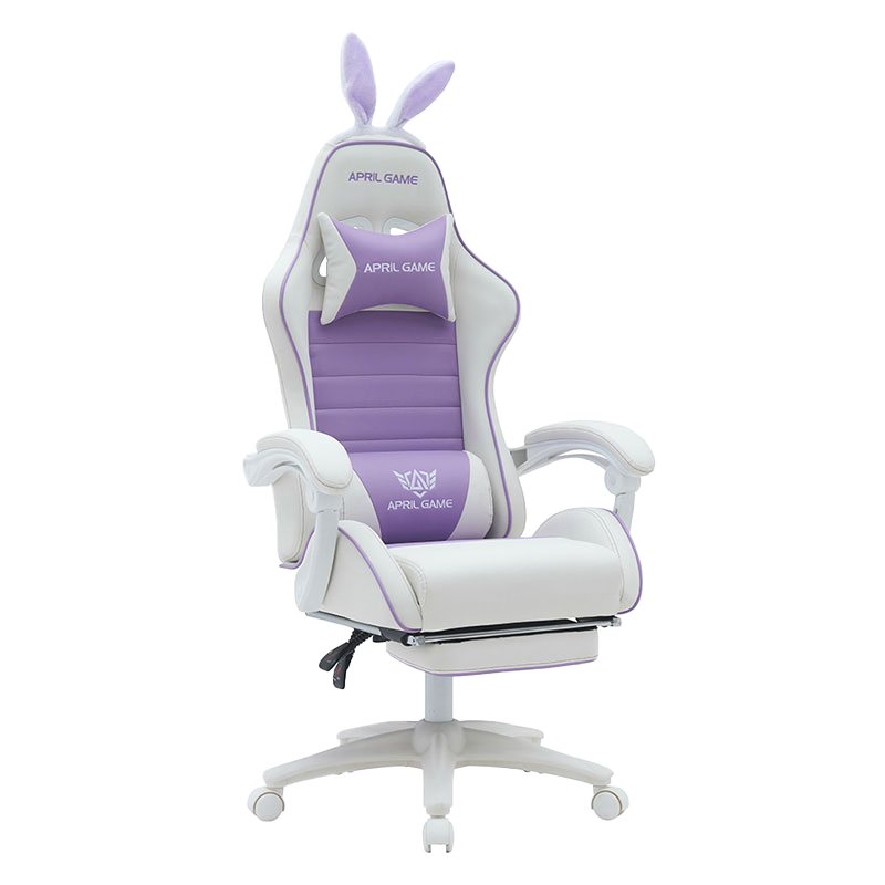 Sedia da gioco Silla Gamer per ragazza Silla Gamer reclinabile carina bianca viola in pelle sintetica girevole a 360 gradi in PVC PU per le corse (T-7114B)